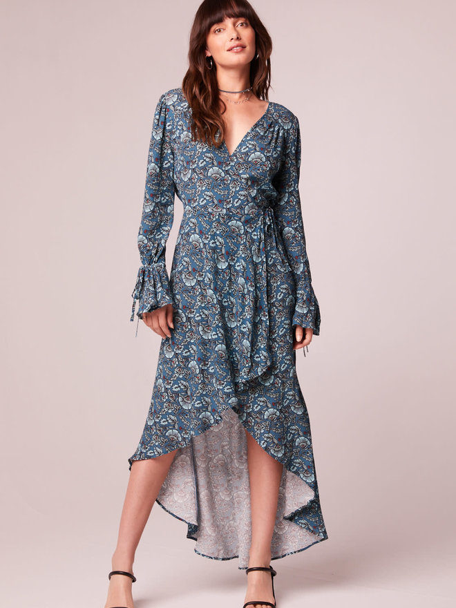 Astrid Black Floral Puff Sleeve Midi Dress - band of the free