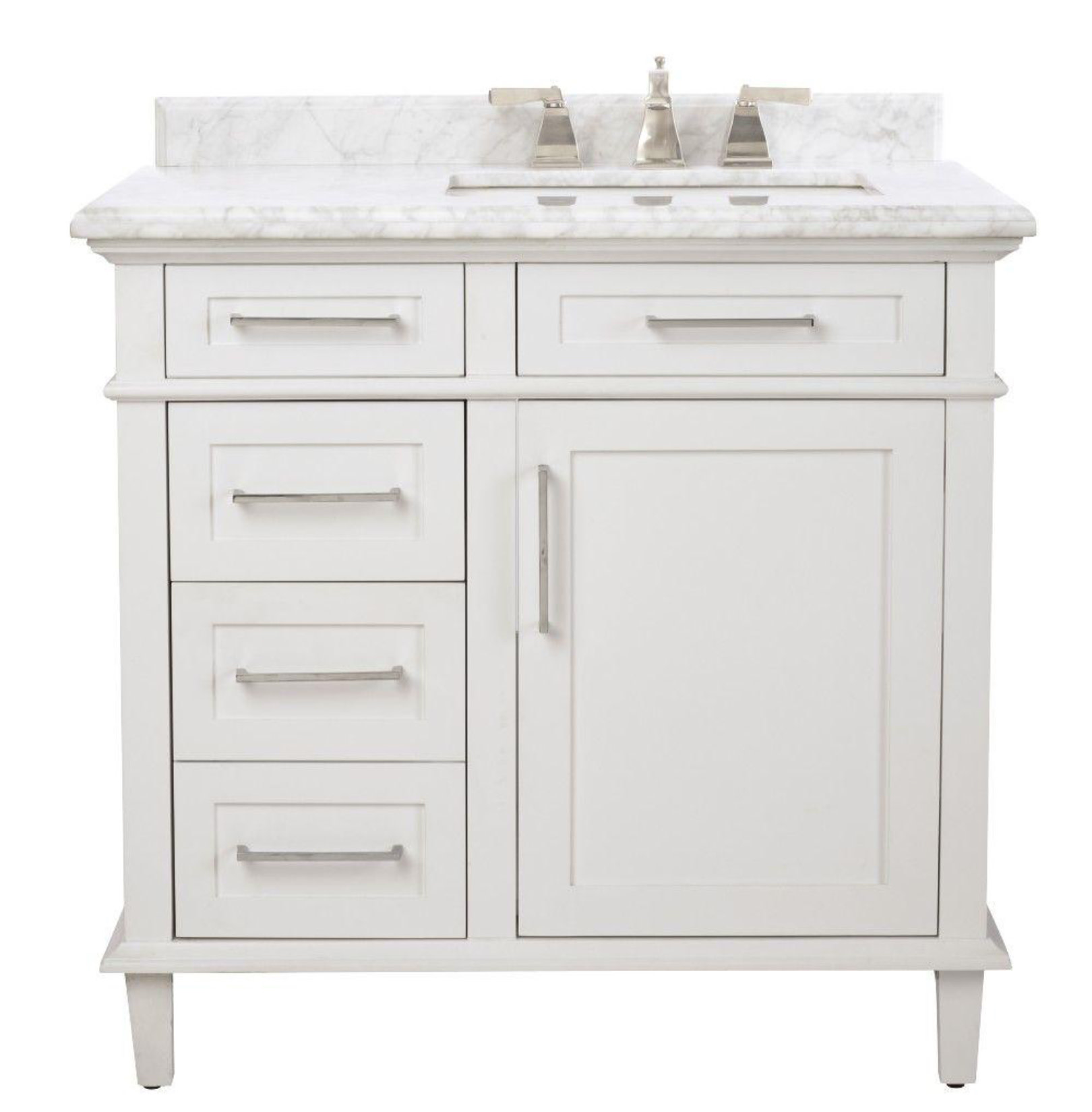 Home Decorators Collection Home Decorators Collection Sonoma 36 In W X 22 In D Bath Vanity In White With Carrara Marble Top With White Sinks Second Chance Tools And More Home Decorators Collection Home Decorators Collection Sonoma 36 In W X 22 In D Bath Vanity In White With Carrara Marble Top With White Sinks Second Chance Tools And More