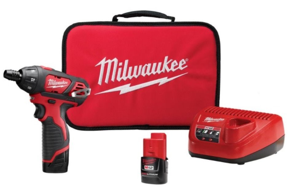 (New) Milwaukee 2401-22 M12 12-Volt Lithium-Ion Cordless 1/4 in. Hex Screwdriver Kit with Two 1.5Ah Batteries, Charger and Tool Bag