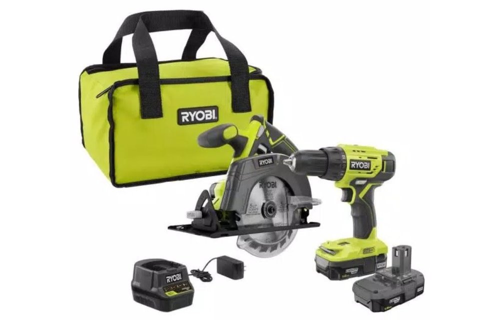 (New) RYOBI 18-Volt ONE+ Lithium-Ion Cordless 2-Tool Combo Kit w/ Drill/Driver, Circular Saw, (2) 1.5 Ah Batteries, Charger, and Bag