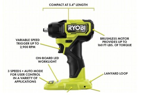 RYOBIONE PSBIW01B HP 18V Brushless Cordless Compact 3 8 in. Impact Wrench Tool Only Discount Depot