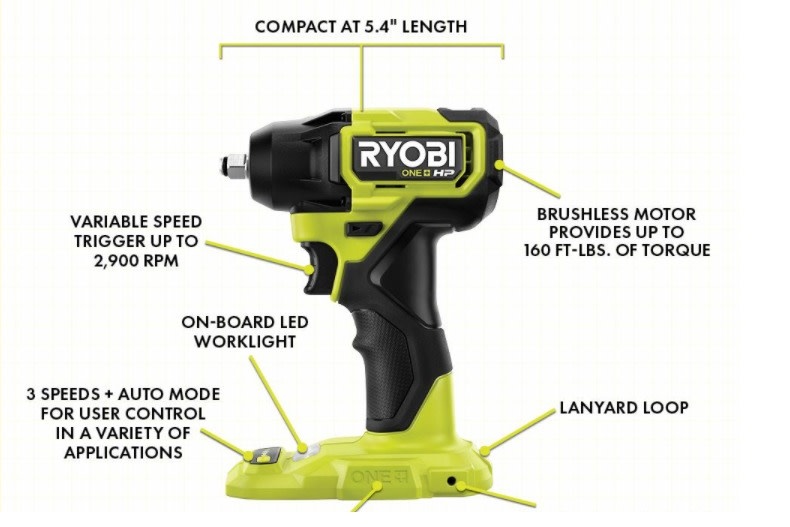 RYOBIONE PSBIW01B HP 18V Brushless Cordless Compact 3 8 in. Impact Wrench Tool Only Discount Depot