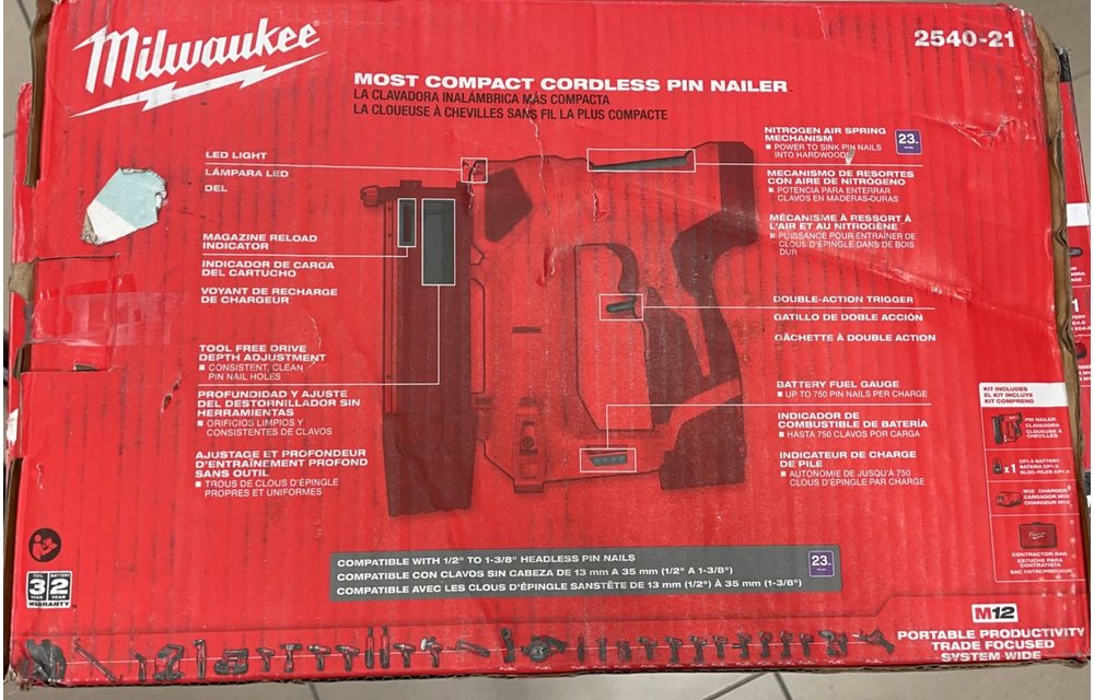 (New) MILWAUKEE M12 12-Volt 23-Gauge Lithium-Ion Cordless Pin Nailer Kit with 1.5 Ah Battery, Charger and Tool Bag