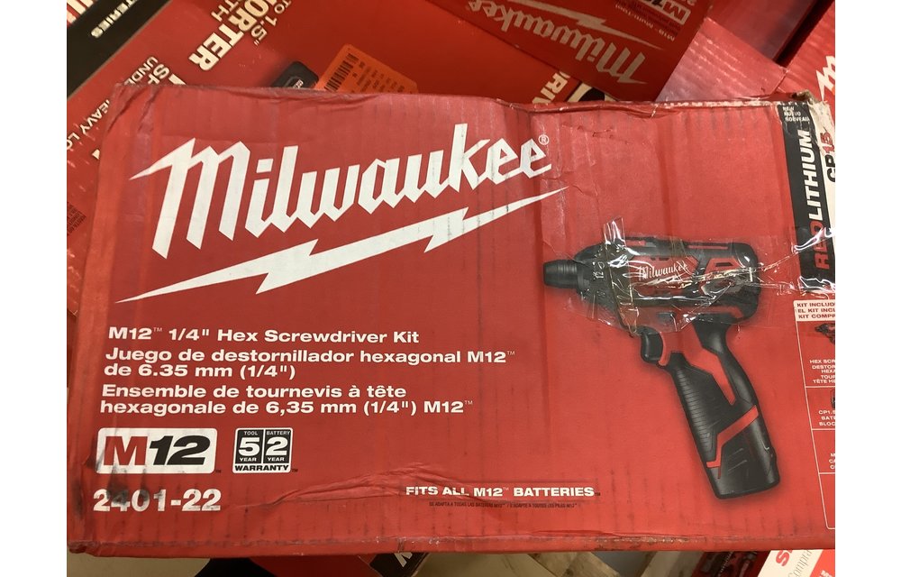 (New) Milwaukee 2401-22 M12 12-Volt Lithium-Ion Cordless 1/4 in. Hex Screwdriver Kit with Two 1.5Ah Batteries, Charger and Tool Bag