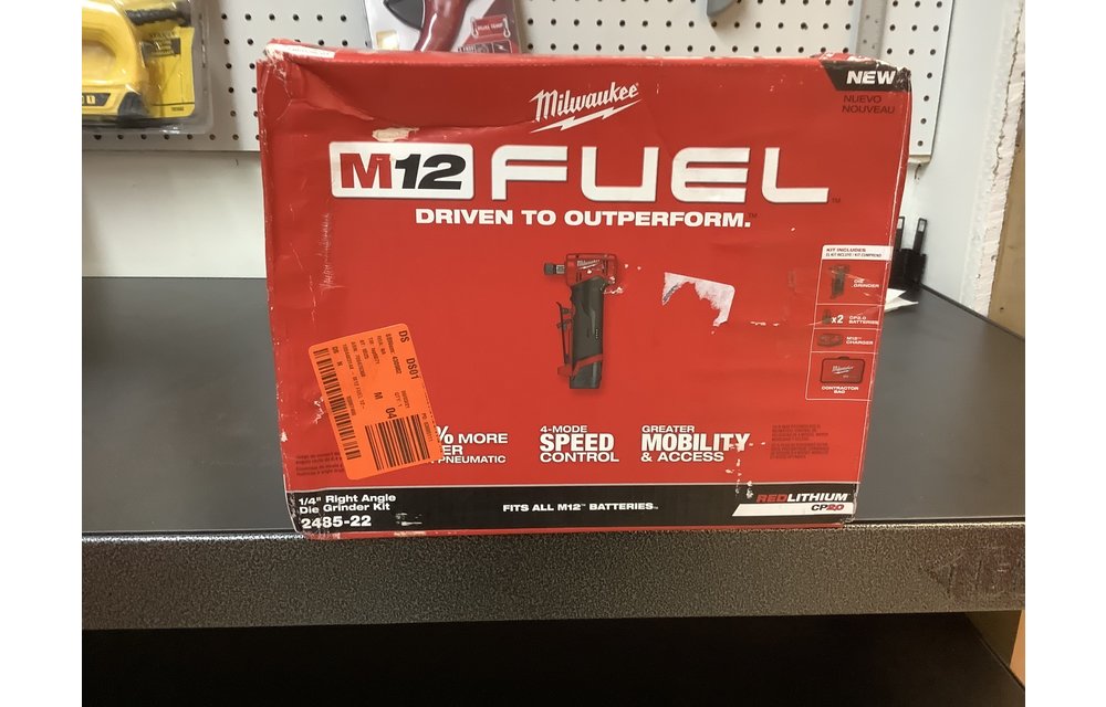 (New) Milwaukee M12 FUEL 12-Volt Lithium-Ion Brushless Cordless 1/4 in. Right Angle Die Grinder Kit w/ (2) 2.0Ah Batteries
