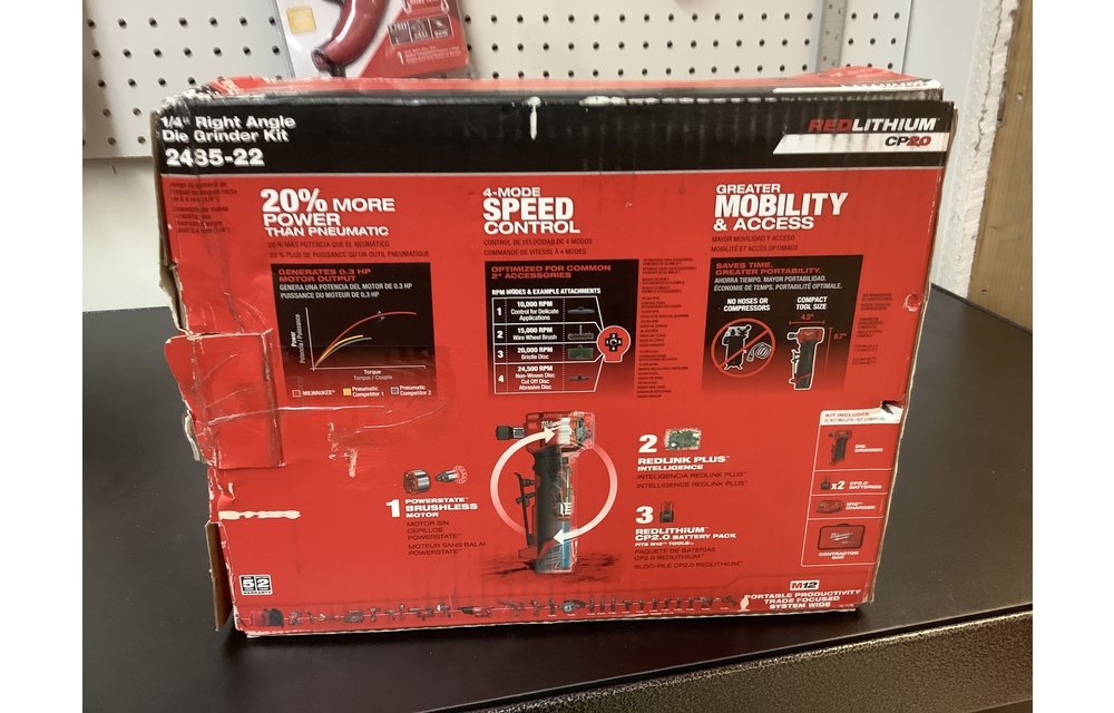 (New) Milwaukee M12 FUEL 12-Volt Lithium-Ion Brushless Cordless 1/4 in. Right Angle Die Grinder Kit w/ (2) 2.0Ah Batteries