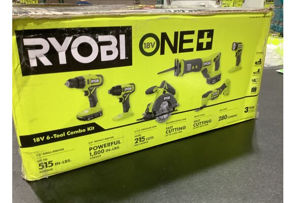 RYOBI ONE+ PCL1600K2 18V Cordless 6-Tool Combo Kit with 1.5 Ah Battery, 4.0  Ah Battery, and Charger