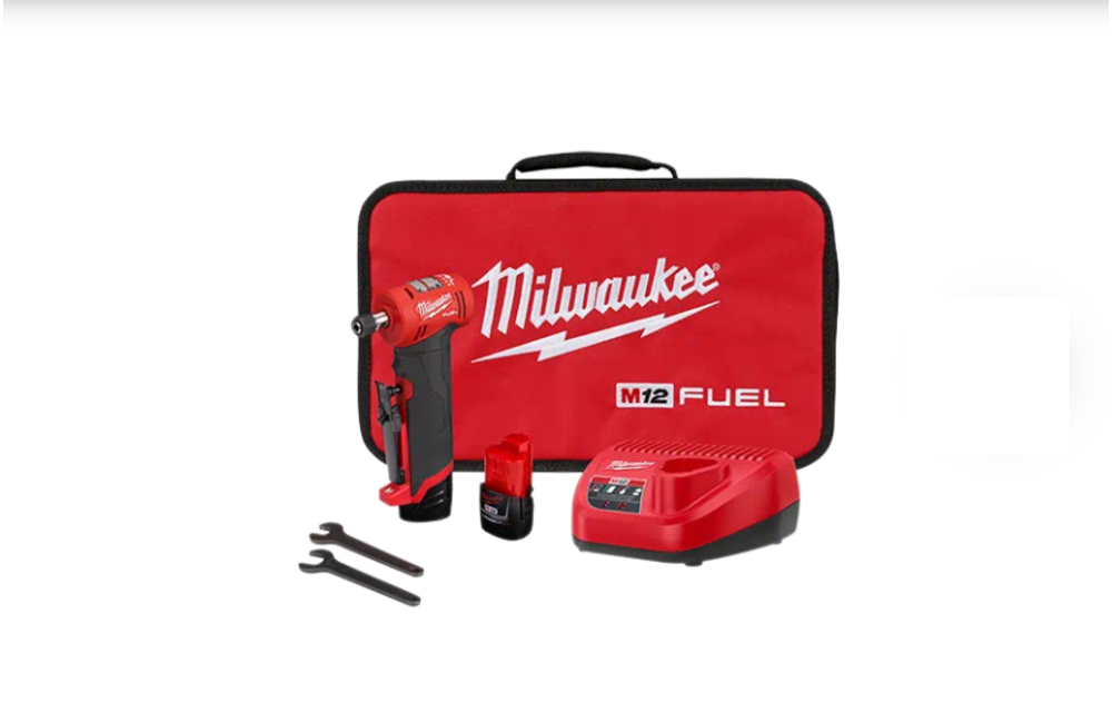 (New) Milwaukee M12 FUEL 12-Volt Lithium-Ion Brushless Cordless 1/4 in. Right Angle Die Grinder Kit w/ (2) 2.0Ah Batteries