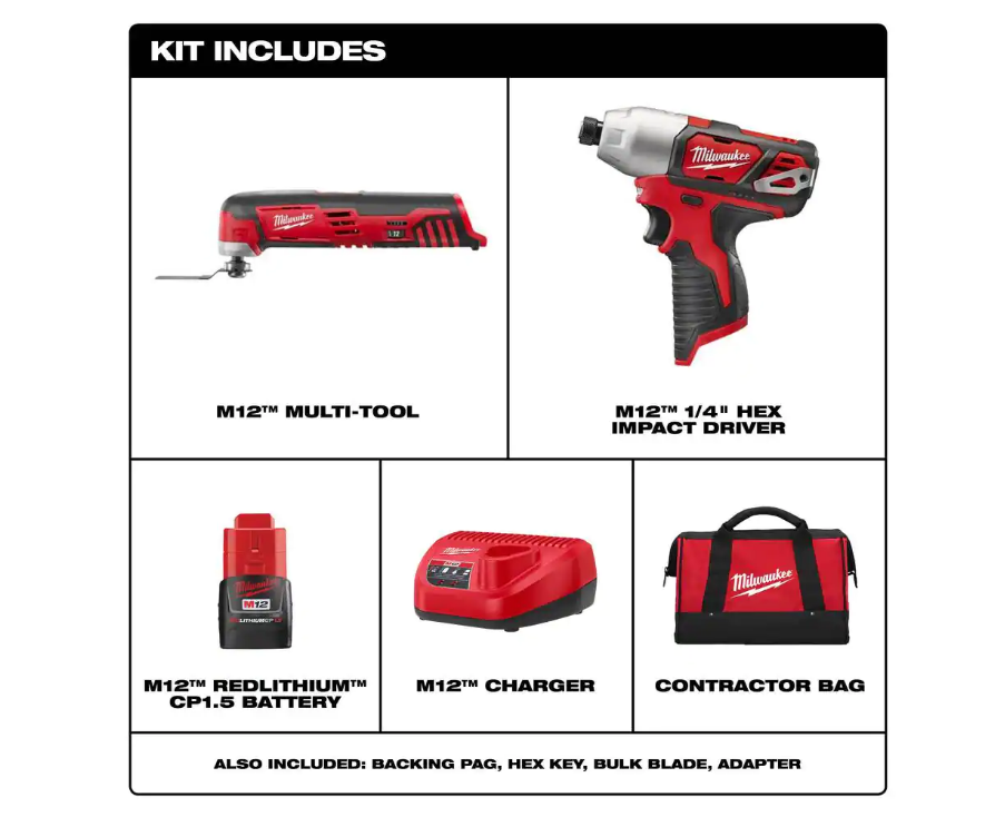 M12 12-Volt Lithium-Ion Cordless Oscillating Multi-Tool and Impact Driver Combo Kit (2-Tool) with Battery and Charger M12 12-Volt Lithium-Ion Cordless Oscillating Multi-Tool and Impact Driver Combo Kit (2-Tool) with Battery and Charger