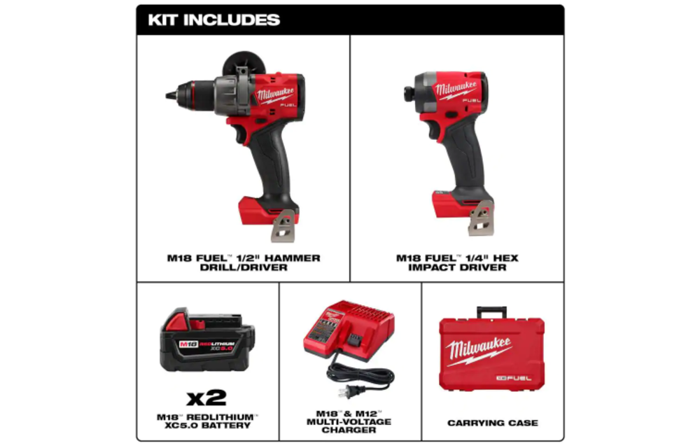 (Used Like New) Milwaukee M18 FUEL 18V Lithium-Ion Brushless Cordless Hammer Drill and Impact Driver Combo Kit (2-Tool) with 2 Batteries