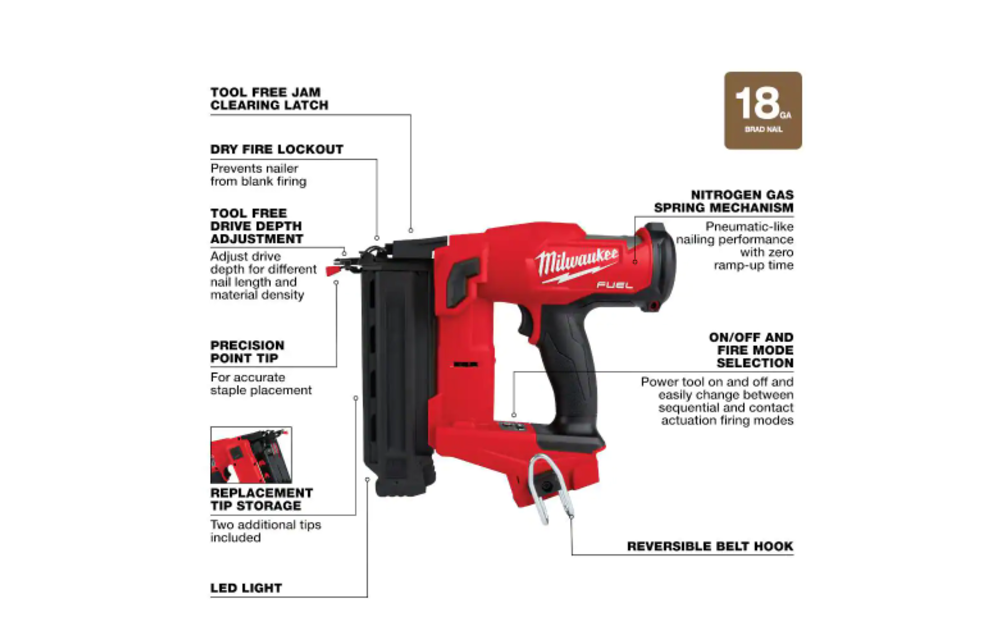 (ULN) Milwaukee M18 FUEL 18-Volt Lithium-Ion Brushless Cordless Gen II 18-Gauge Brad Nailer
