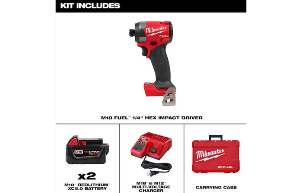 Milwaukee M18 FUEL Brushless 1/4 In. Hex Cordless Impact Driver Kit with  (2) 5.0 Ah Batteries & Charger - Parker's Building Supply