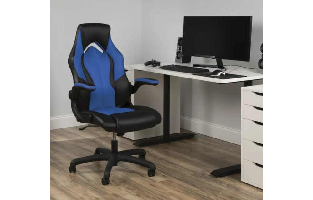(New) OFM Essentials Collection in Blue High-Back Racing Style Bonded Leather Gaming Chair