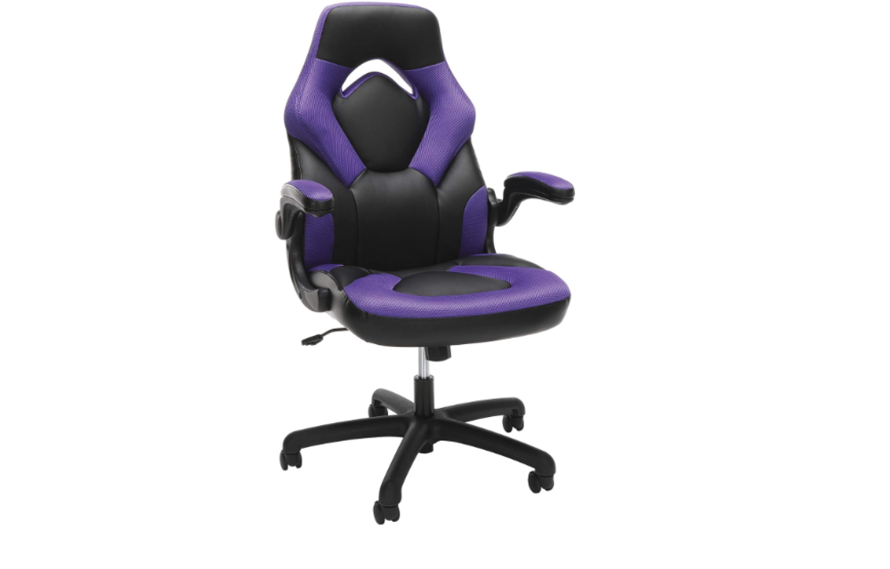(New) OFM Essentials 28.3 in. Width Big and Tall Purple Leather Gaming Chair with Adjustable Height