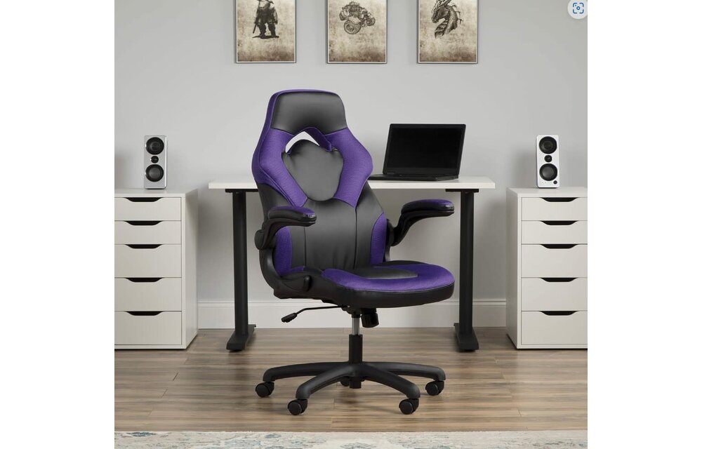 (New) OFM Essentials 28.3 in. Width Big and Tall Purple Leather Gaming Chair with Adjustable Height