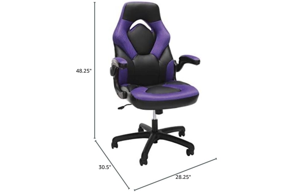 (New) OFM Essentials 28.3 in. Width Big and Tall Purple Leather Gaming Chair with Adjustable Height