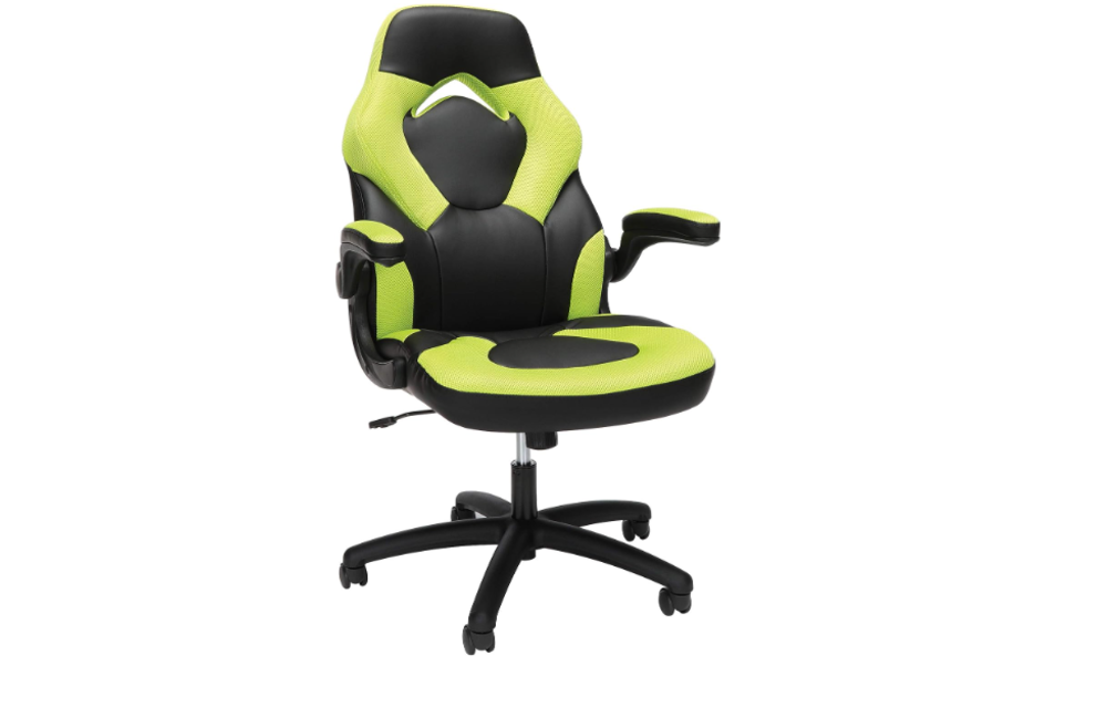 (New) OFM Essentials Collection Racing Style Bonded Leather Gaming Chair, in Green (ESS-3085-GRN)