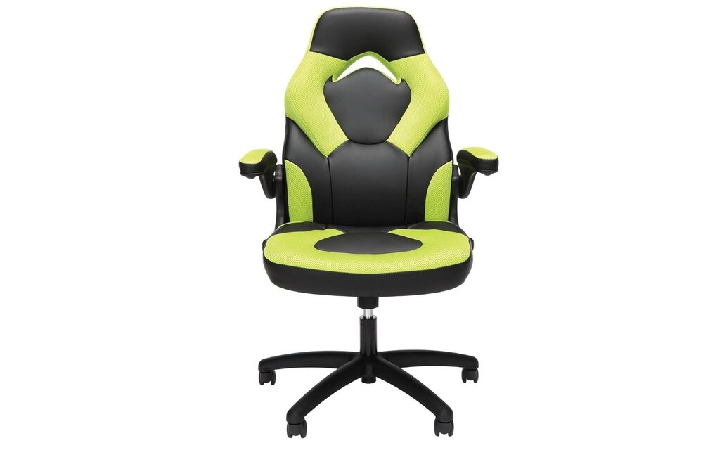 (New) OFM Essentials Collection Racing Style Bonded Leather Gaming Chair, in Green (ESS-3085-GRN)