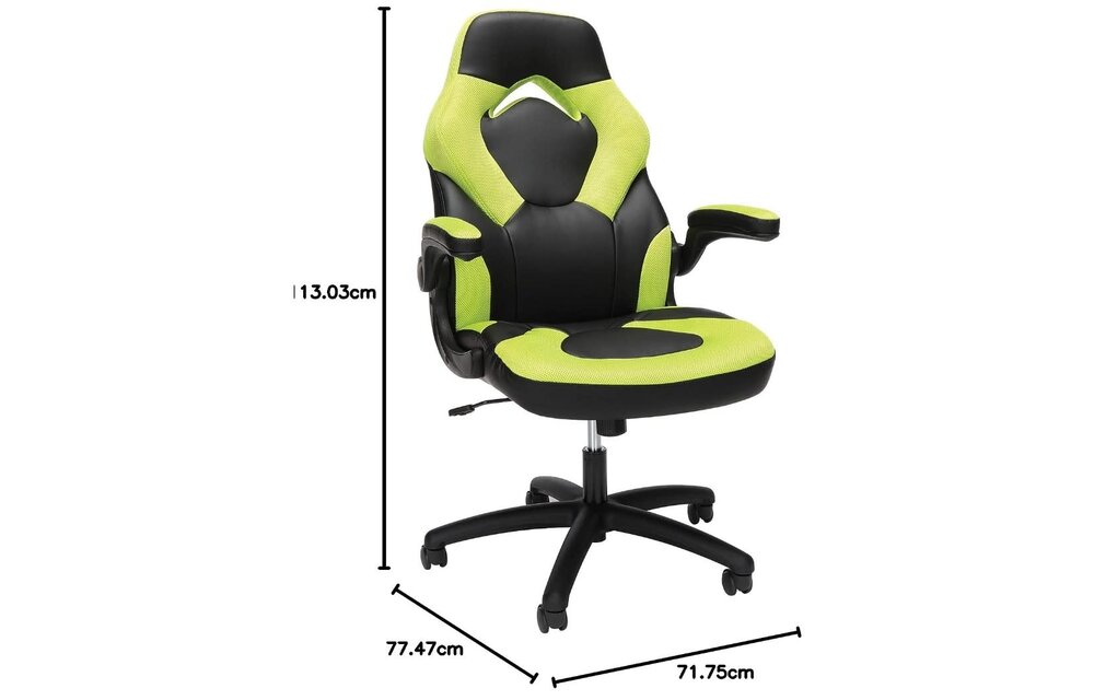 (New) OFM Essentials Collection Racing Style Bonded Leather Gaming Chair, in Green (ESS-3085-GRN)