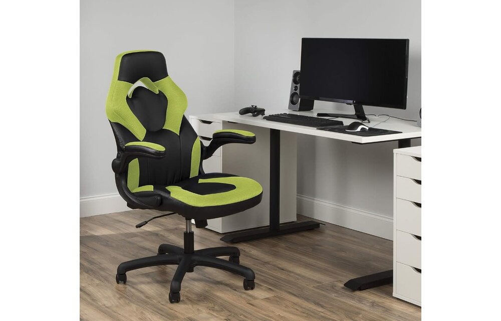 (New) OFM Essentials Collection Racing Style Bonded Leather Gaming Chair, in Green (ESS-3085-GRN)