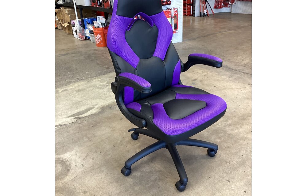 (New) OFM Essentials 28.3 in. Width Big and Tall Purple Leather Gaming Chair with Adjustable Height