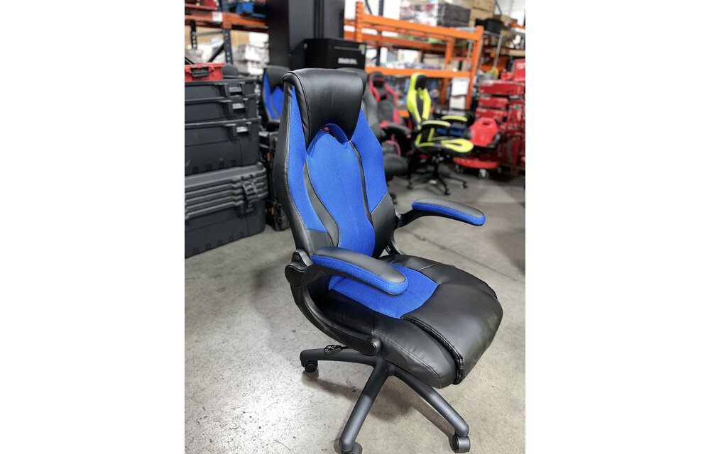 (New) OFM Essentials Collection in Blue High-Back Racing Style Bonded Leather Gaming Chair