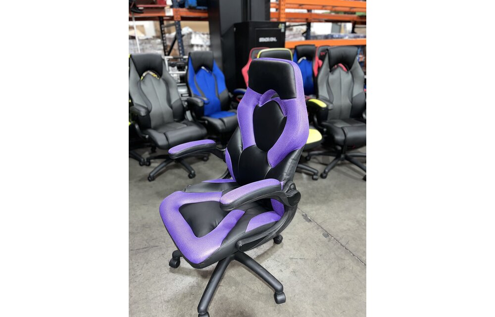 (New) OFM Essentials 28.3 in. Width Big and Tall Purple Leather Gaming Chair with Adjustable Height