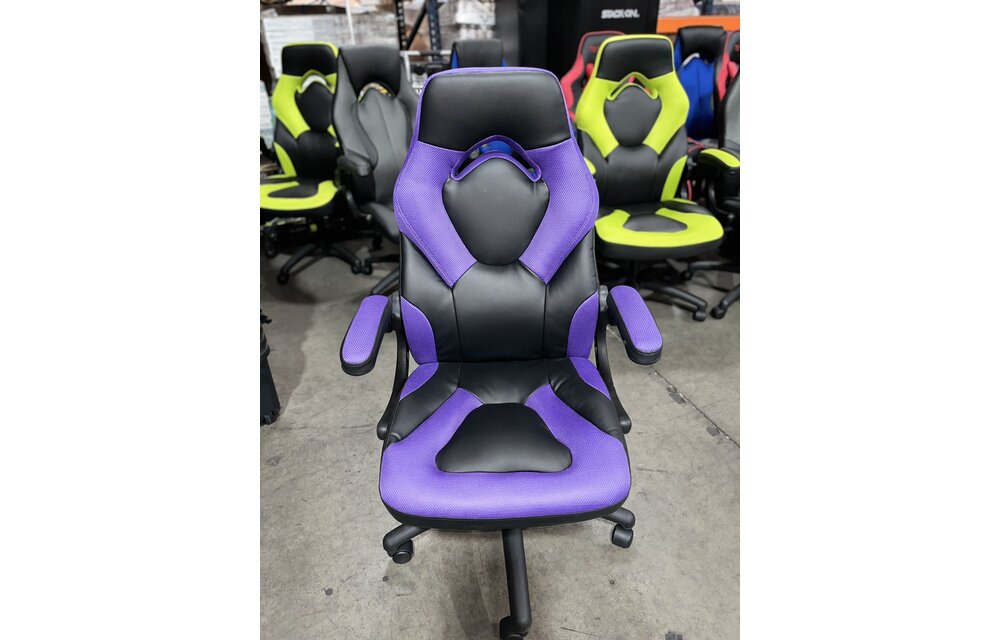 (New) OFM Essentials 28.3 in. Width Big and Tall Purple Leather Gaming Chair with Adjustable Height