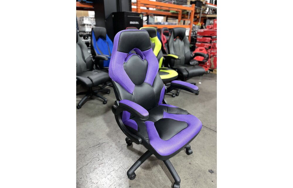(New) OFM Essentials 28.3 in. Width Big and Tall Purple Leather Gaming Chair with Adjustable Height