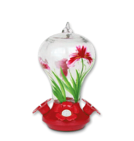 Pinebush Flower Design Glass Hummingbird Feeder