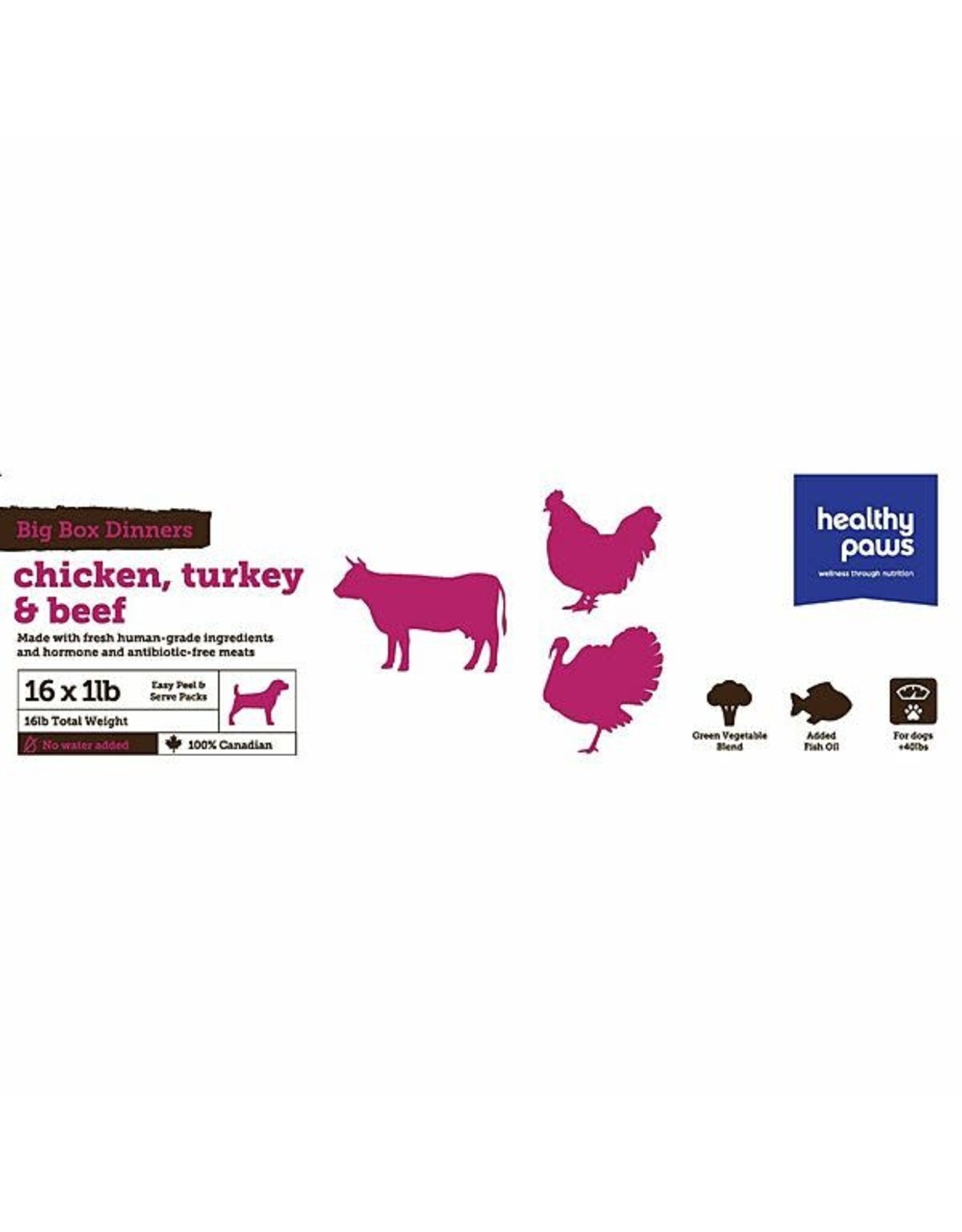 Healthy Paws Healthy Paws Frozen - Big Box Chicken/Turkey/Beef Dinner [DOG] 16LB