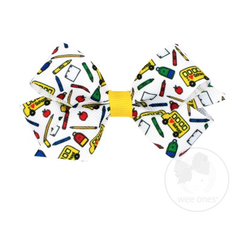 Wee Ones Mini Back-to-School Printed Grosgrain Bow