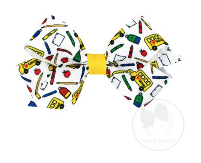 Wee Ones Mini Back-to-School Printed Grosgrain Bow