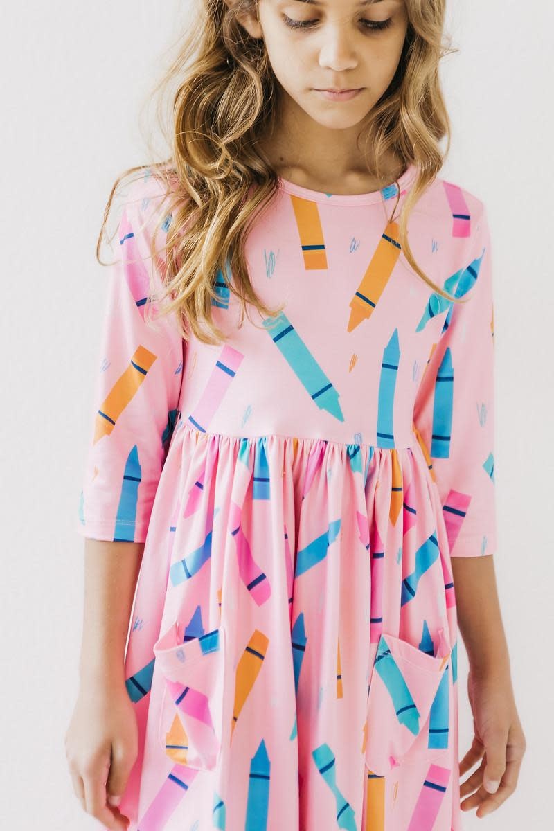 Mila & Rose Mila & Rose Apple Color Crayons 3/4 Sleeve Pocket Twirl Dress