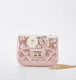 Pink Floral Shiny Quilted Purse