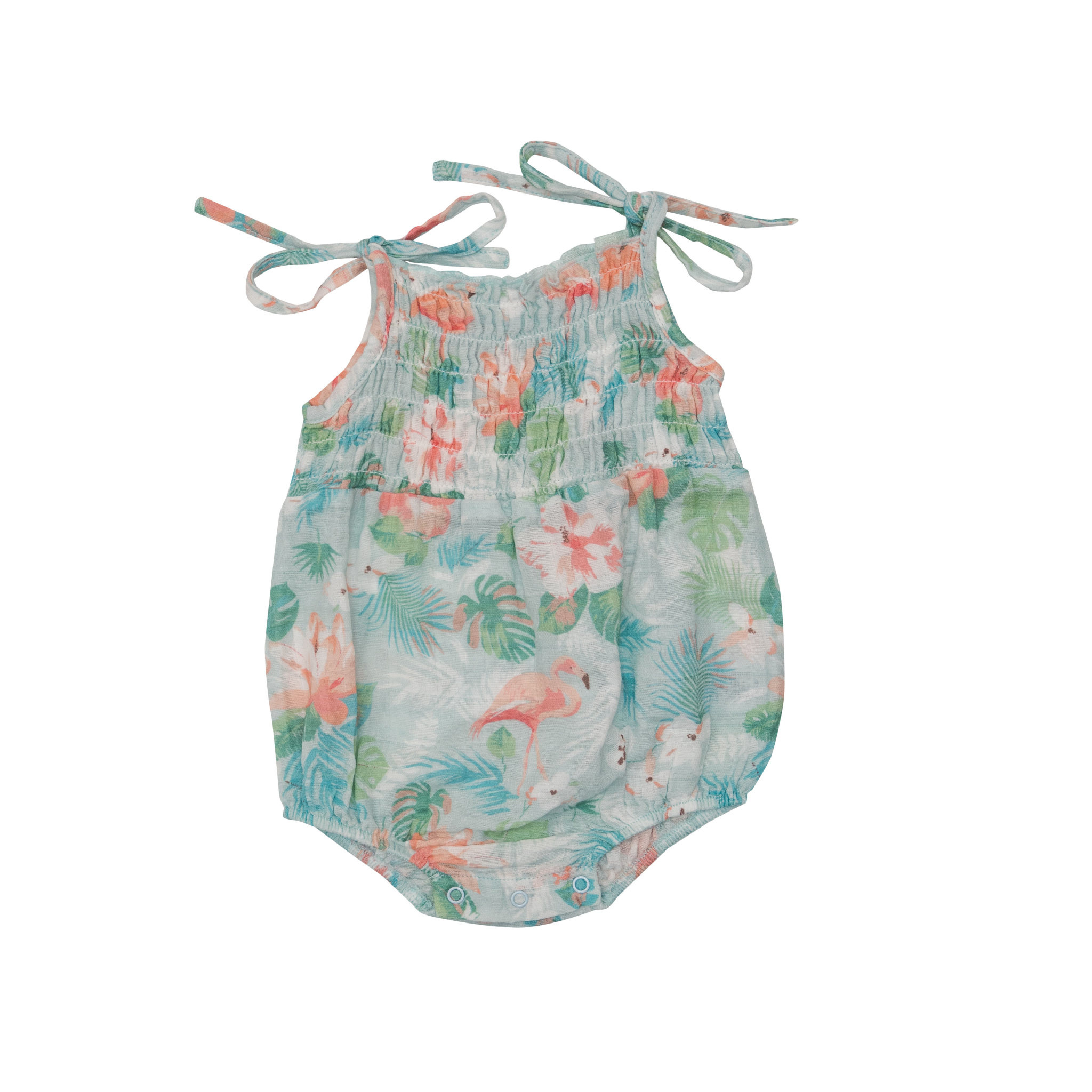 Angel Dear Angel Dear Floral Flamingoes  Tie Strap Smocked Bubble