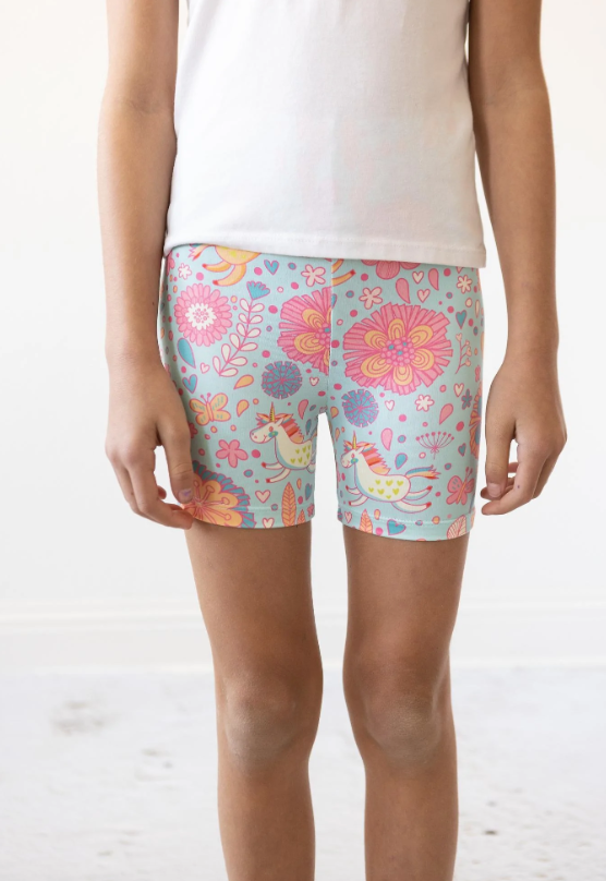 Mila & Rose Blue Retro Unicorns Twirl Shorts