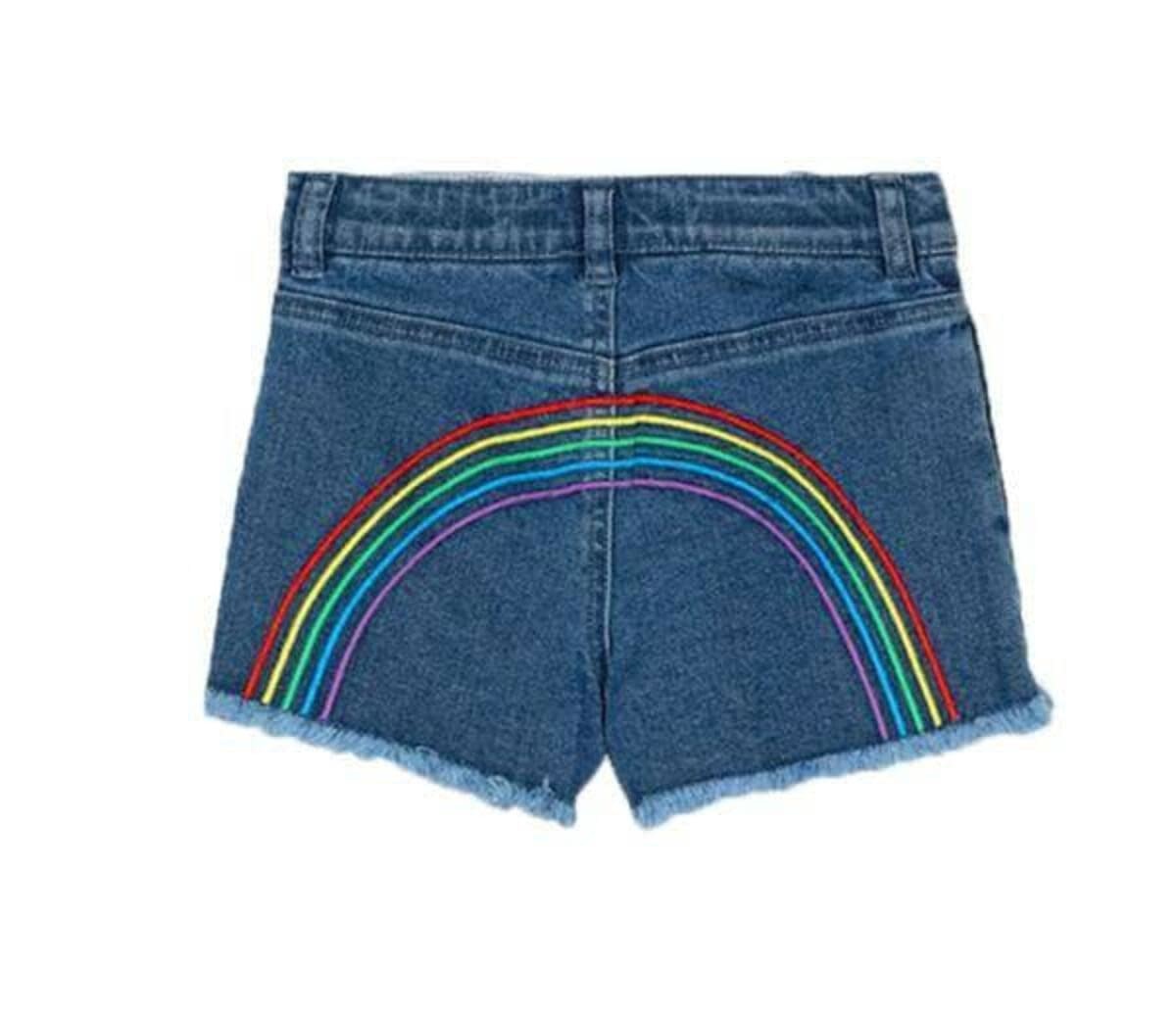 Lola & the Boys Lola & The Boys Embroidered Rainbow Denim Shorts