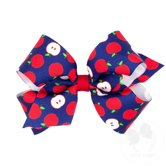 Wee Ones Medium Apple Print Bow Navy