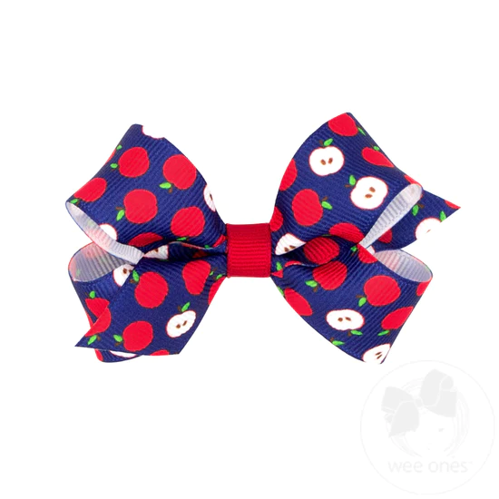 Wee Ones Mini Apple Print Bow Navy