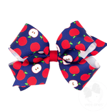 Wee Ones Medium Apple Print Bow Navy