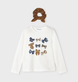 Mayoral Mayoral Bow Print Long Sleeve Tee w/Scrunchie