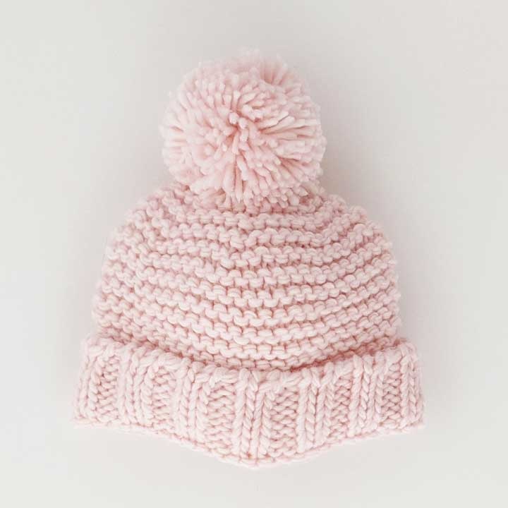 Huggalugs Huggalugs Blush Pink Garter Stitch Beanie Hat