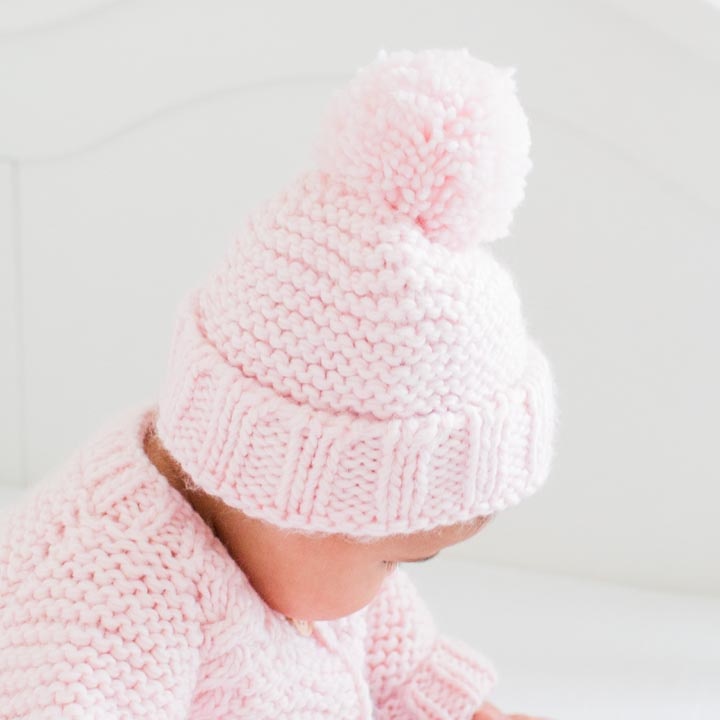 Huggalugs Huggalugs Blush Pink Garter Stitch Beanie Hat