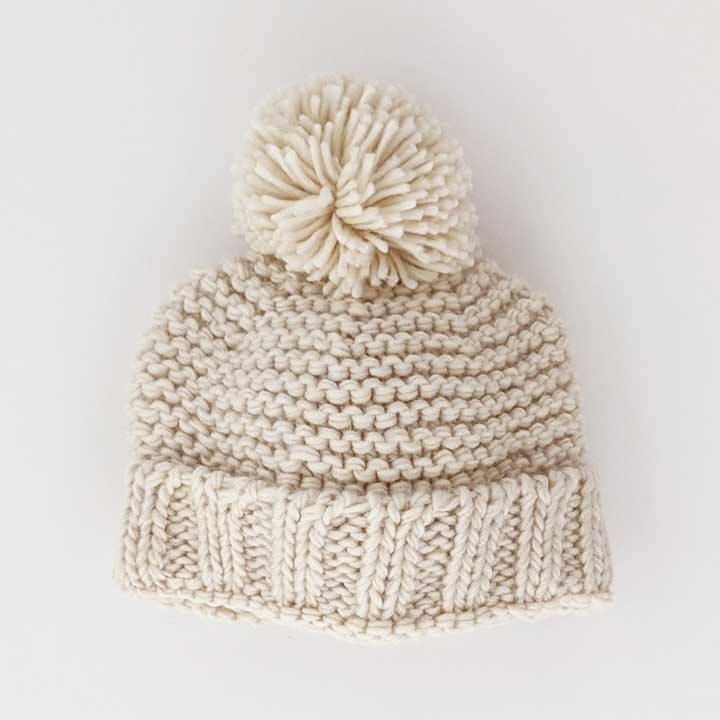 Huggalugs Winter White Pom Hat 0-6m