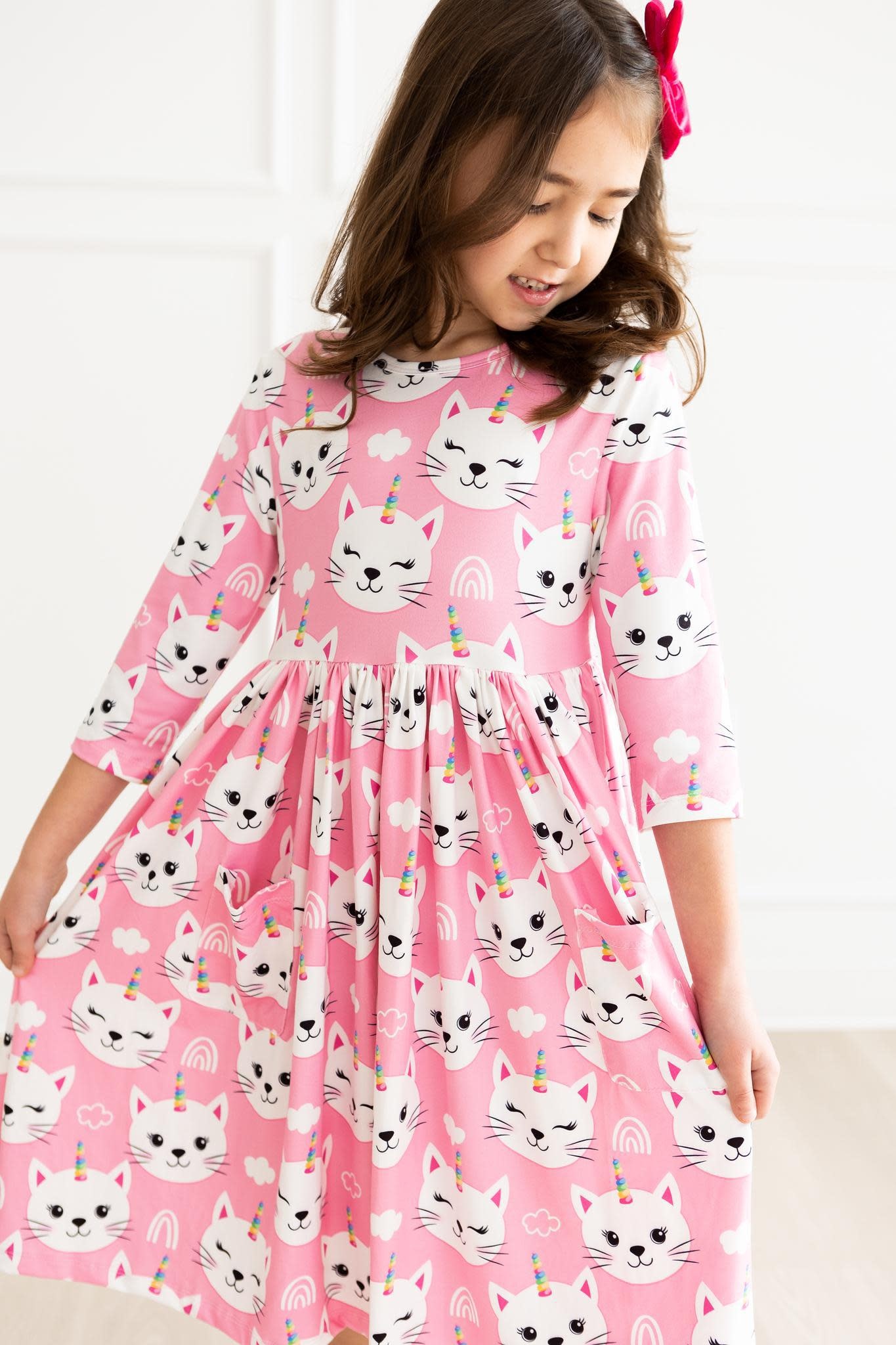 Mila & Rose Mila & Rose Unicorn Kitties 3/4 Sleeve Pocket Twirl Dress