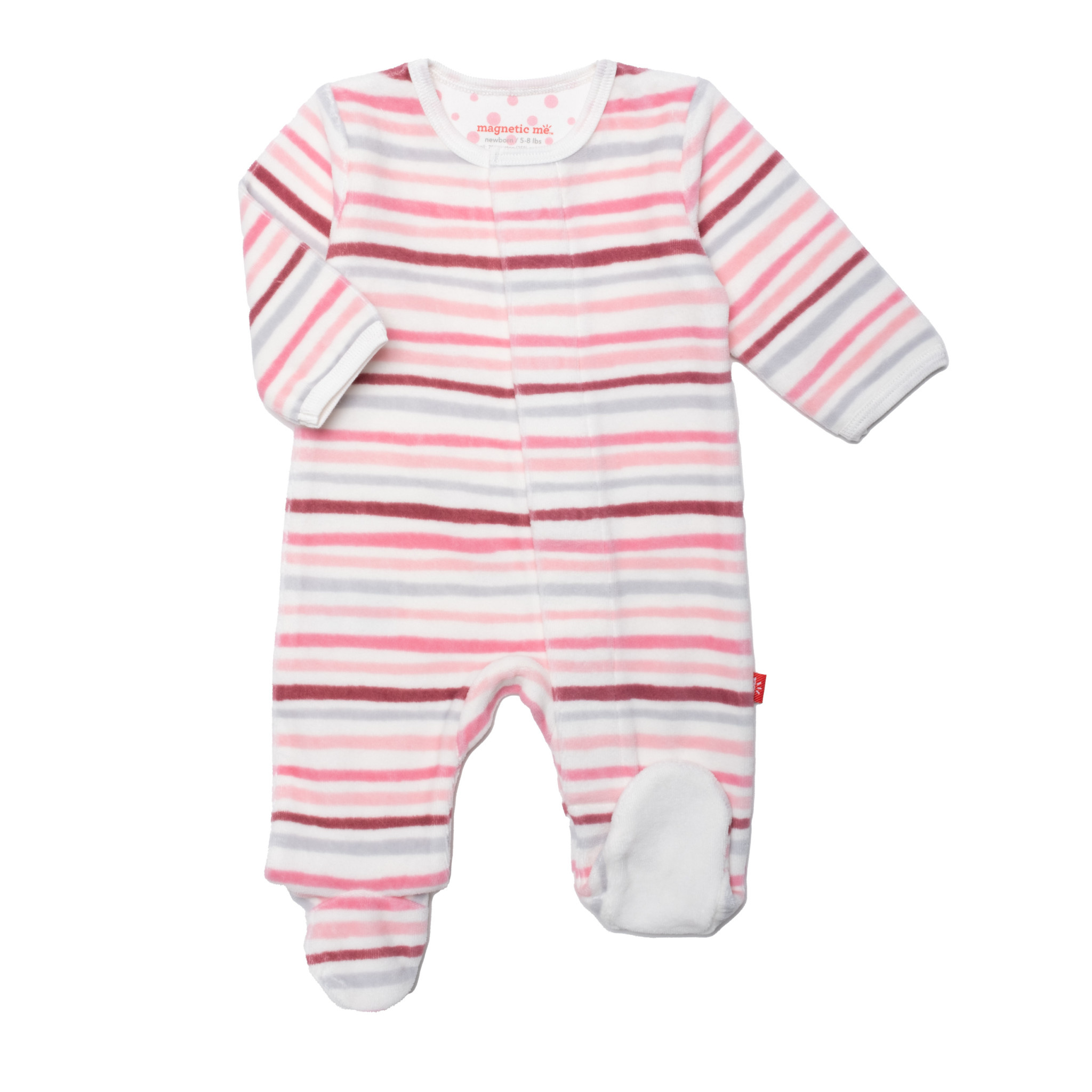 Magnificent Baby Magnetic Me Multi Stripe Velour Magnetic Footie