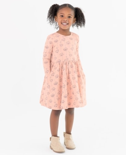 RuffleButts Knit Long Sleeve Twirl Dress