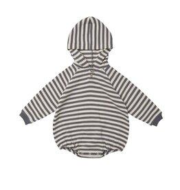 Quincy Mae Quincy Mae Navy Stripes Waffle Hooded Bubble Romper