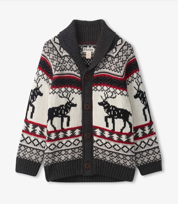 Hatley Hatley Holiday Elk Shawl Collar Cardigan